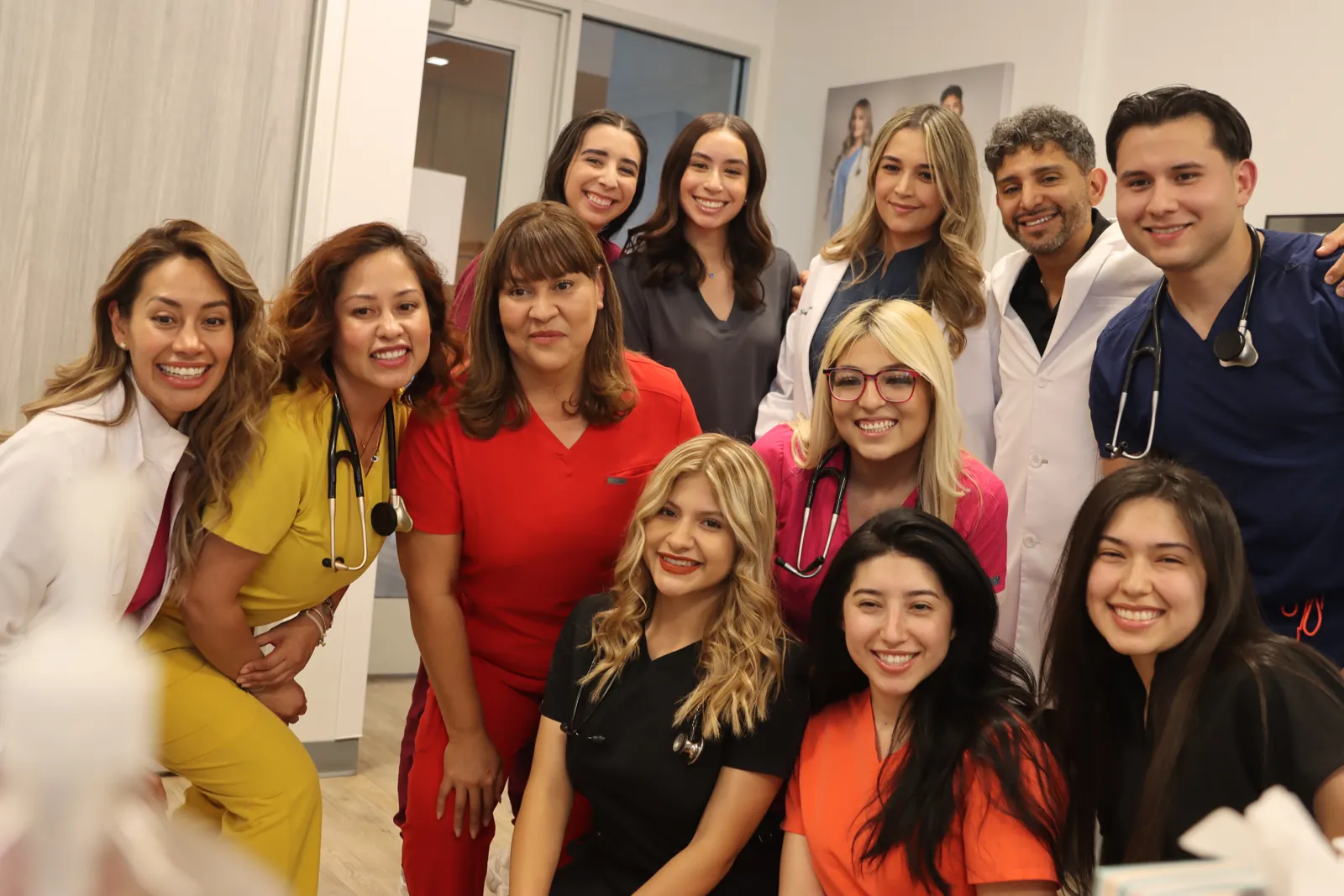 The team gathered inside the clinic